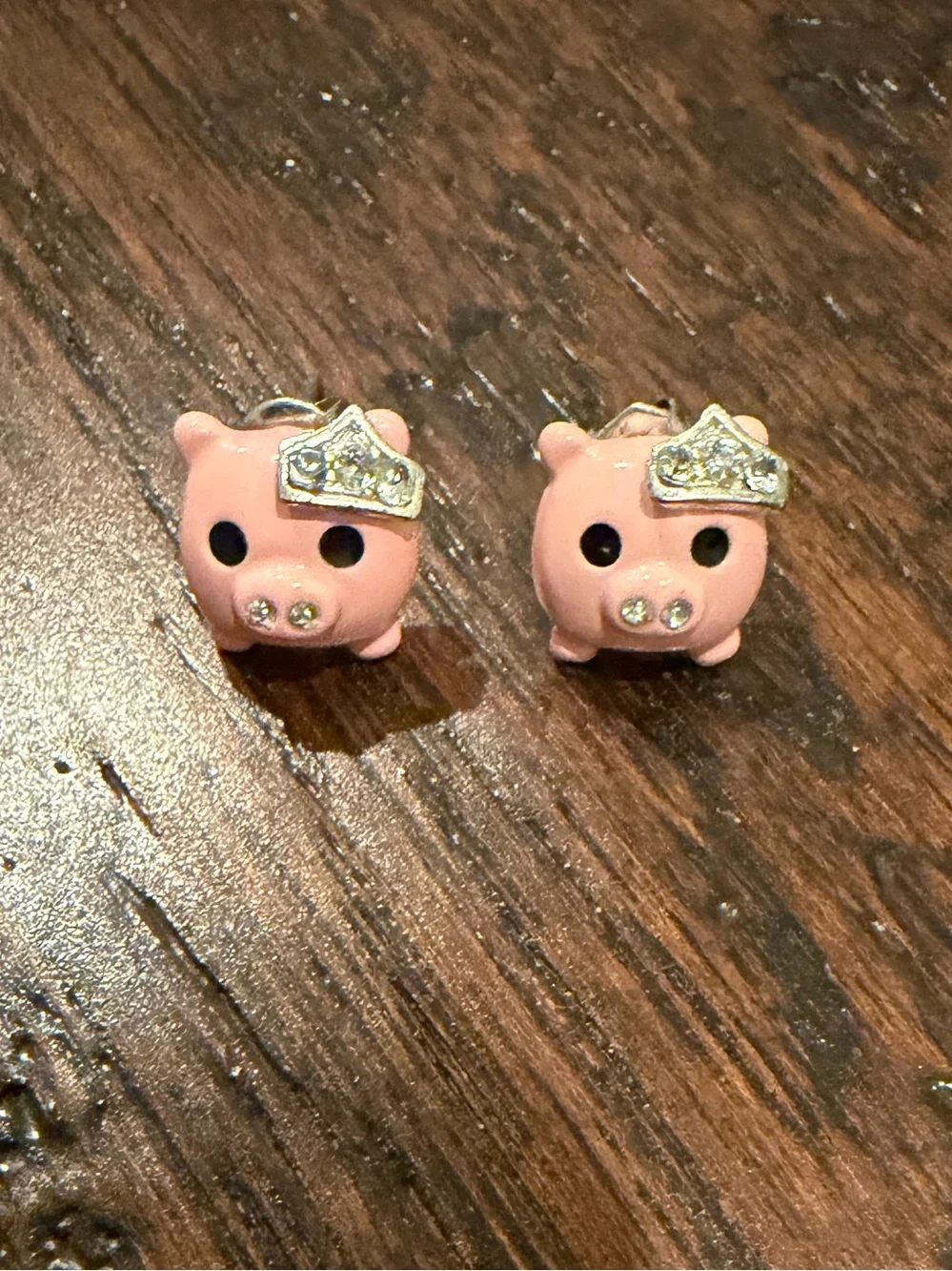 Justice Pink Piglet Stud Earrings with Rhinestone Crown